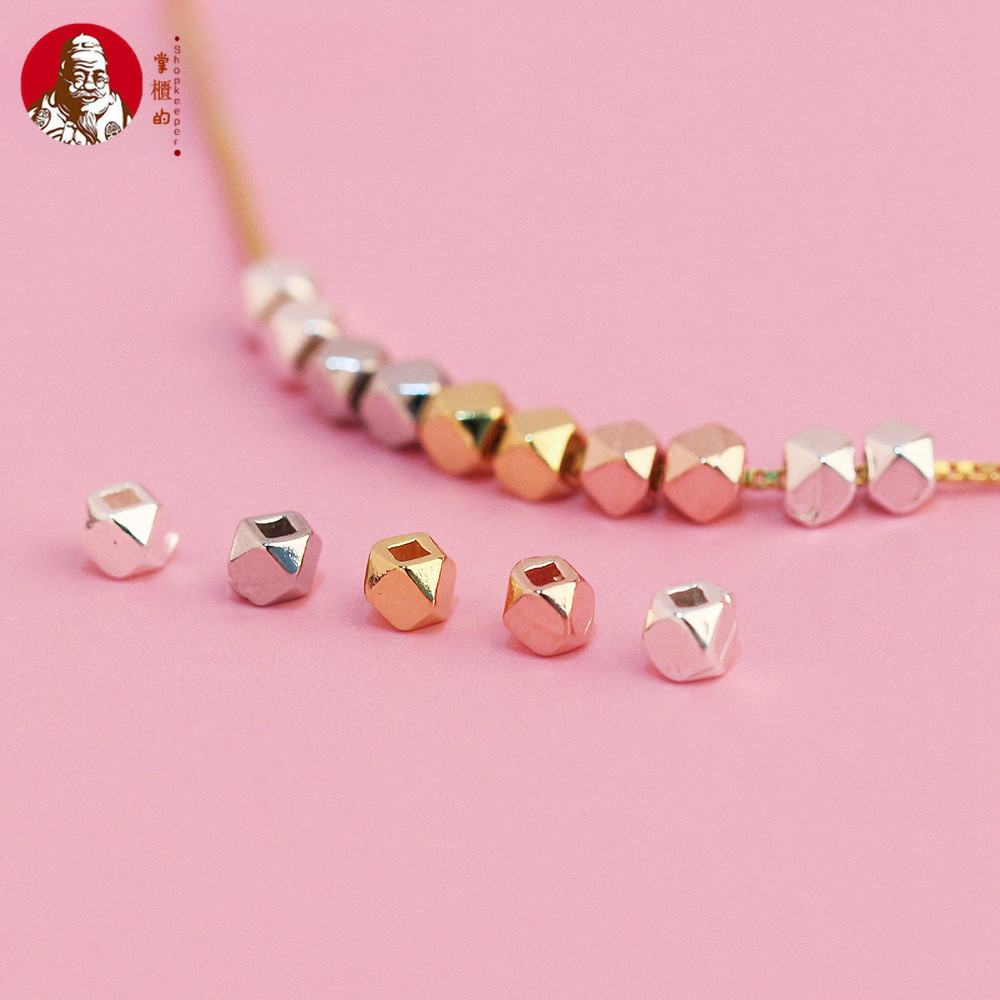 S925 เงินเรขาคณิต Multi-Faceted หลวมลูกปัด Hand-Faceted Spacer ลูกปัดเงิน DIY สร้อยข้อมืออุปกรณ์เสริมวัสดุ