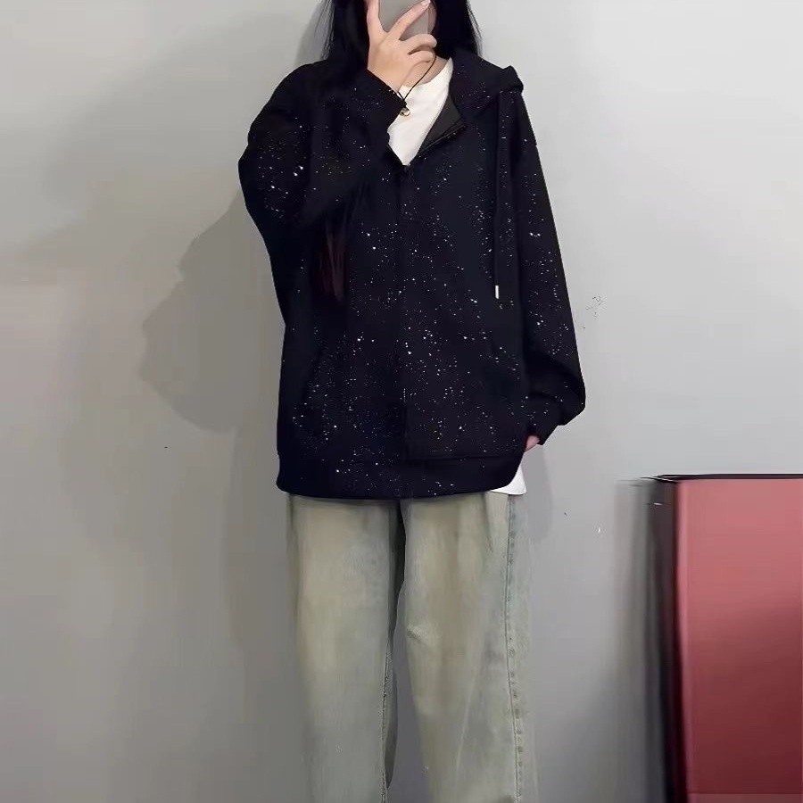 อเมริกันหนาหวานเผ็ดอุตสาหกรรมหนักเกลือแจ็คเก็ตเสื้อกันหนาวปกหลวมท้องแงสินค้ายุโรป2025ฤใบไม้ร่วงรูปแบ