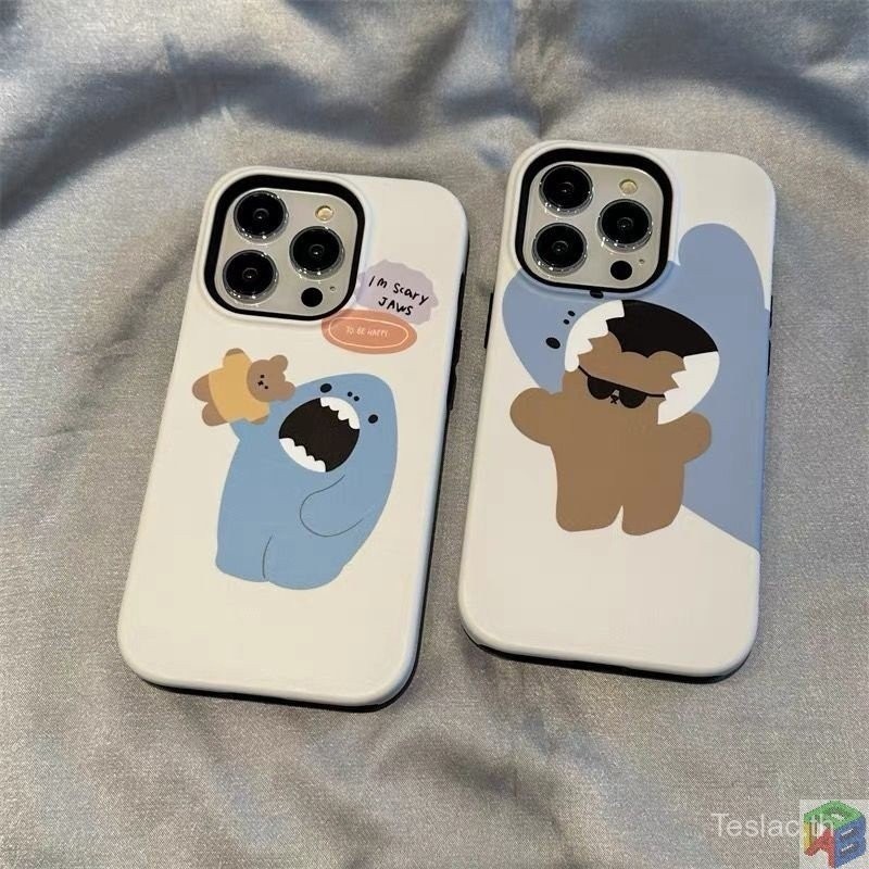Bear SHARK เหมาะสำหรับ Apple 14PLUS 15/16PROMAX เคสโทรศัพท์ iphone13pro 11 12 7/8PLUS xsmax two-in-one 11หญิงซิลิโคนอ่อนฟิล์มแข็ง myxq