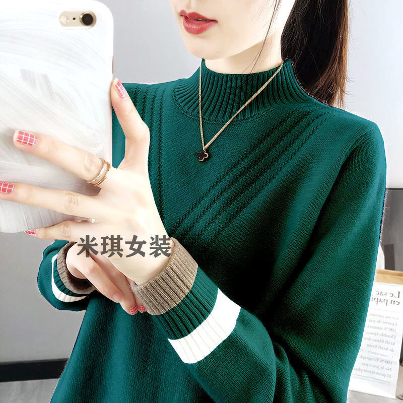 เสื้อกันหนาวหนาด้านบนครึ่งคอเต่าเสื้อกันหนาวแขนยาวสุภาพสตรีด้านในด้านนอก จุดต่ําสุด เสื้อ 2023 ฤดูใบไม้ร่วง ชนะ