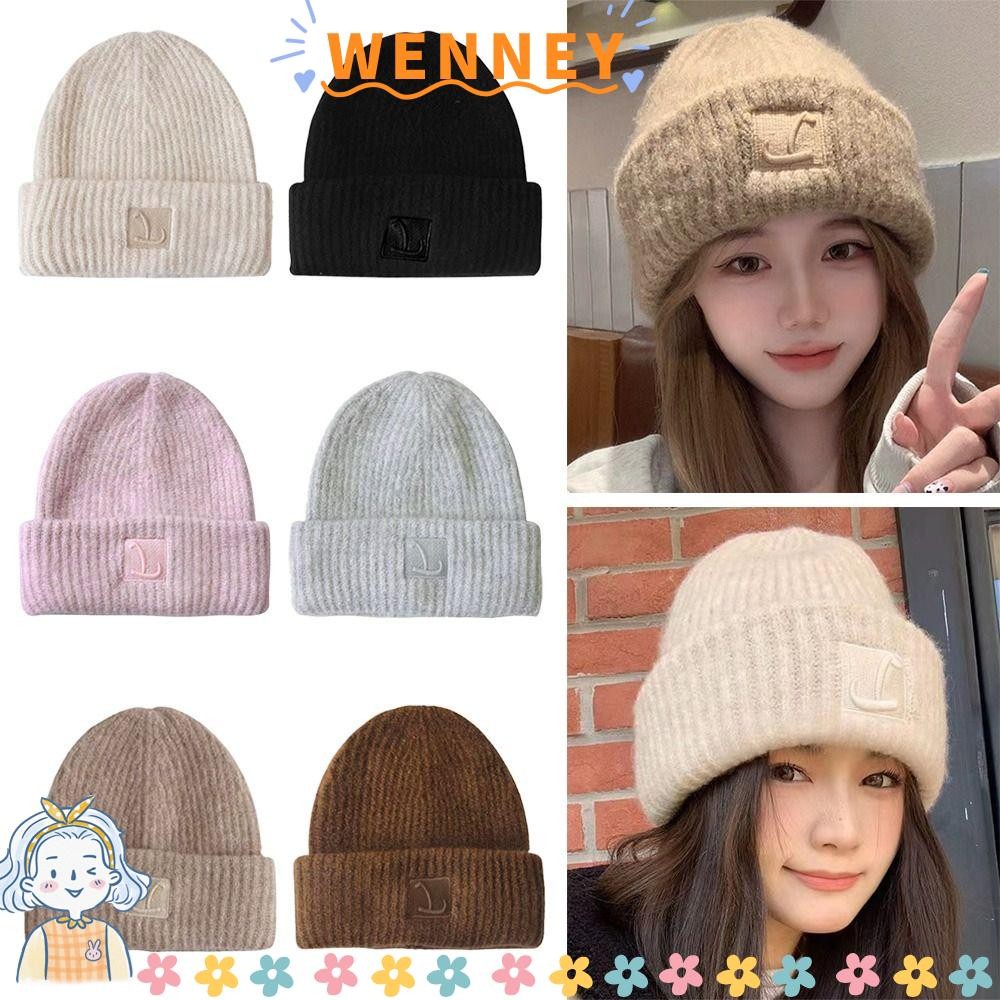 เวนนี่ หมวกอบอุ่น,สีทึบ กันลม หมวกไหมพรม, หมวกอุ่นหูถักแฟชั่นสตรี