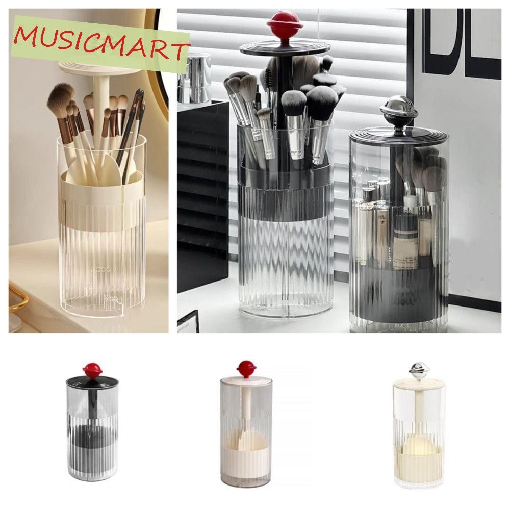Musicmart ที่วางแปรงแต่งหน้ายกอัตโนมัติ,มีฝาปิด ที่เก็บแปรงแต่งหน้ากันฝุ่น, สร้างสรรค์พลาสติกความจุขนาดใหญ่กดประเภทแปรงเครื่องสําอางกล่องเก็บบ้าน