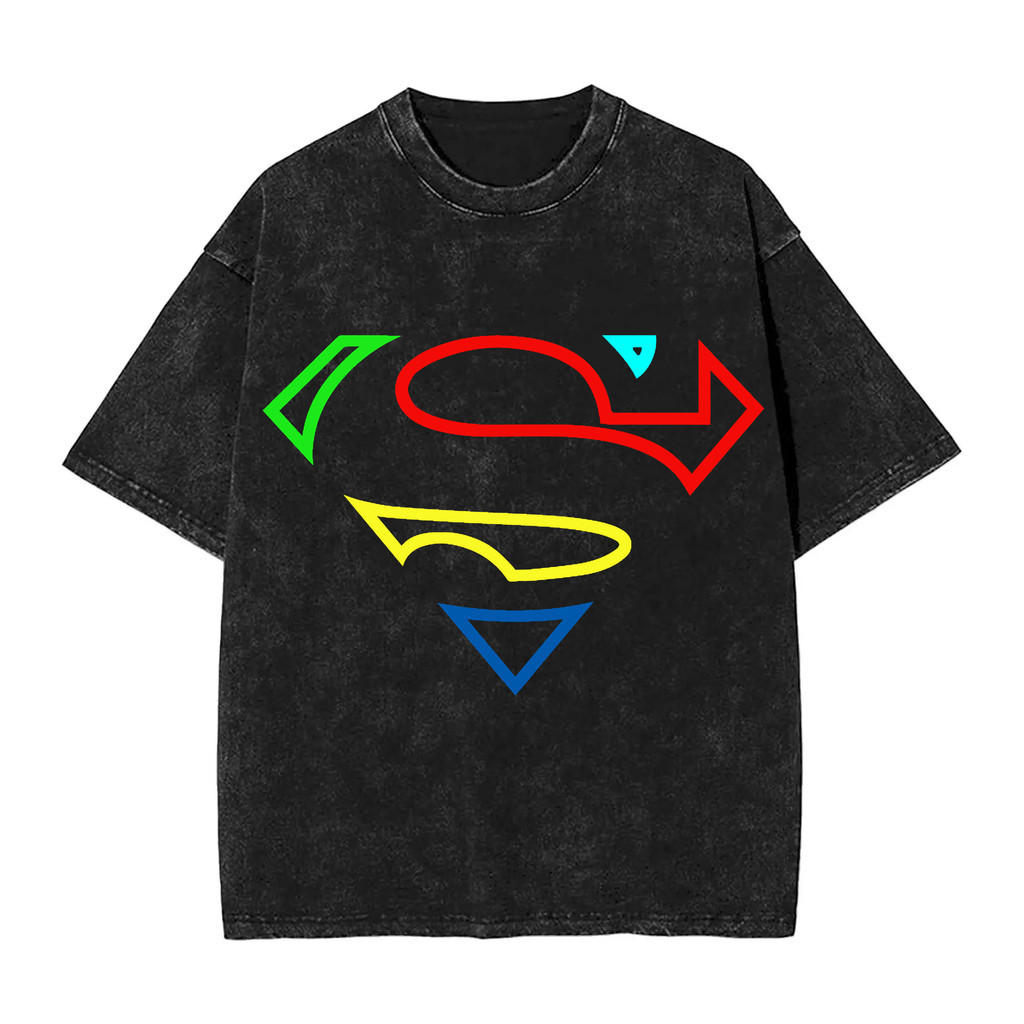 DC Superman and dog Krypto graphic 100% Washed cotton O-neck เสื้อยืด Heavyweight short-SLEEVE
