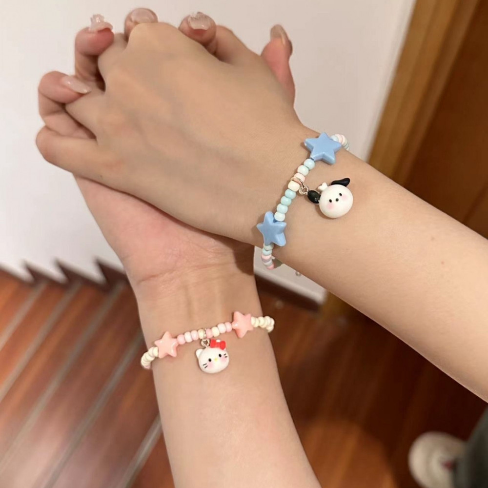 ลูกสุนัขน่ารัก เคที แมวหัวรูปแบบสร้อยข้อมือสําหรับสาวปรับสร้อยข้อมือแฟชั่นลูกปัดเครื่องประดับมือคู่ของขวัญ