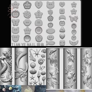 [maybeauty] 3D เล็บเรซินนุ่ม Ocean Mermaid แม่แบบเล็บแม่พิมพ์ปลาทอง Koi ButtonsCaves การ์ตูนแม่แบบสําหรับเล็บ DIY อุปกรณ์เสริม {TH}