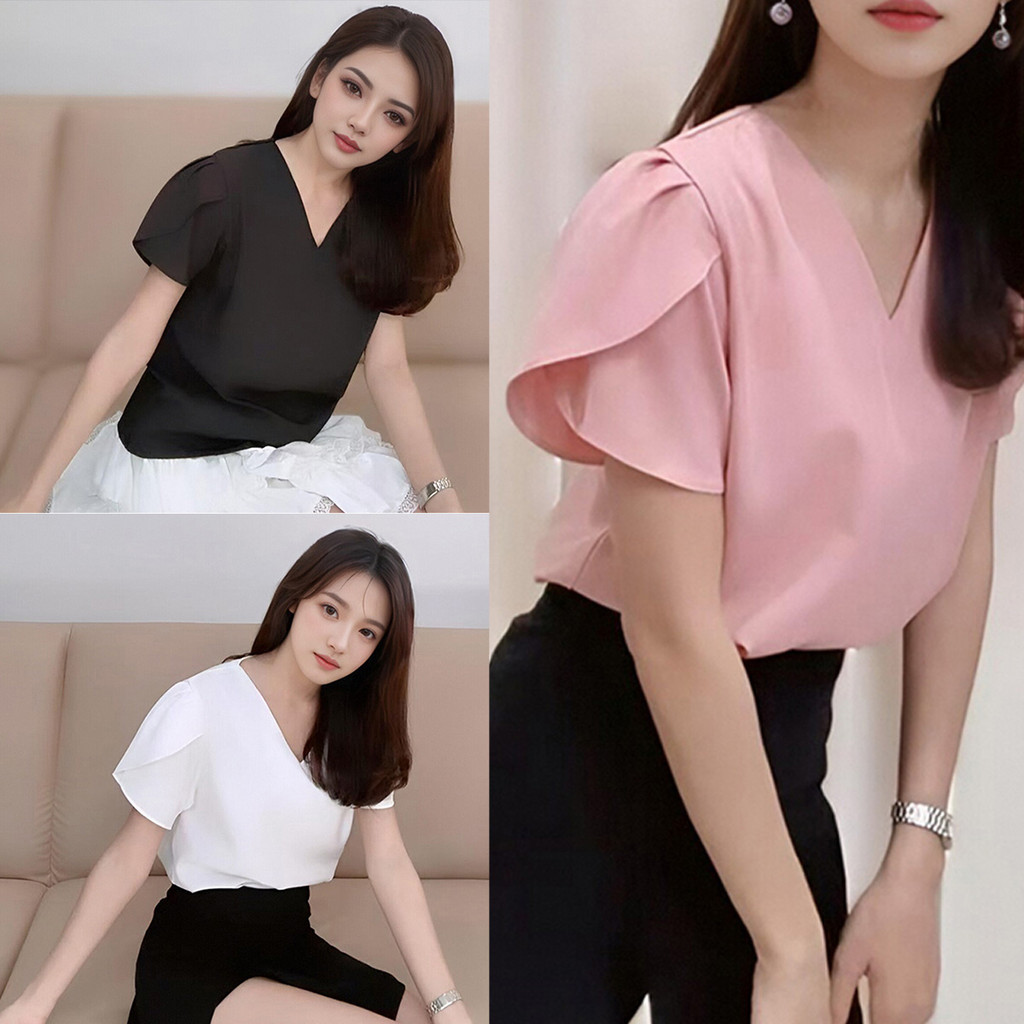เสื้อแขนสั้น  ผ้าชีฟอง ดีไซน์คลาสสิ