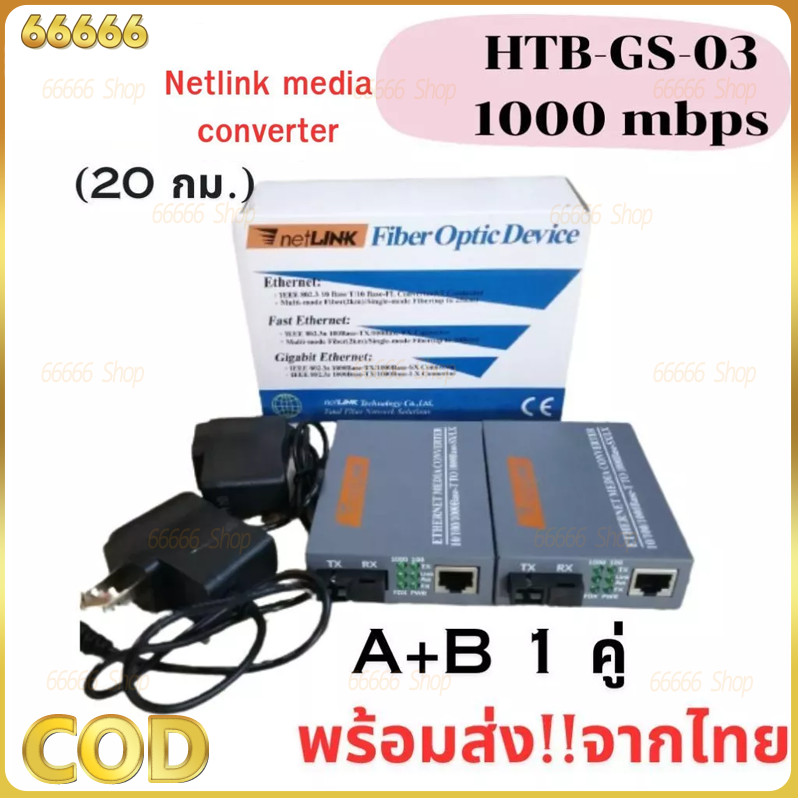 NetLINK G-igabit Media Converter HTB-GS-03 Fiber Optic 20KM Single-mode Single-fiber WDM RJ45 media converter fiber 1000