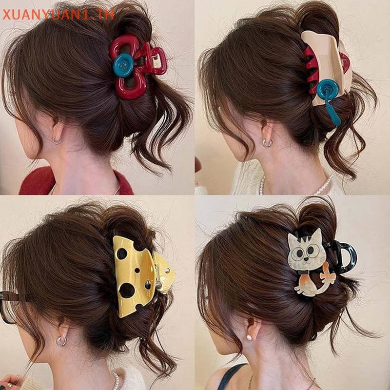 XUAN Red Button Grab Clip Women 2024 Back Of Headpiece Hairpin เครื่องประดับผม TH