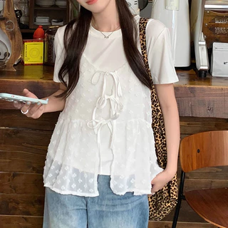 เสื้อสายเดี่ยว ลูกไม้สีขาว สวมใส่สายฝอหวาน