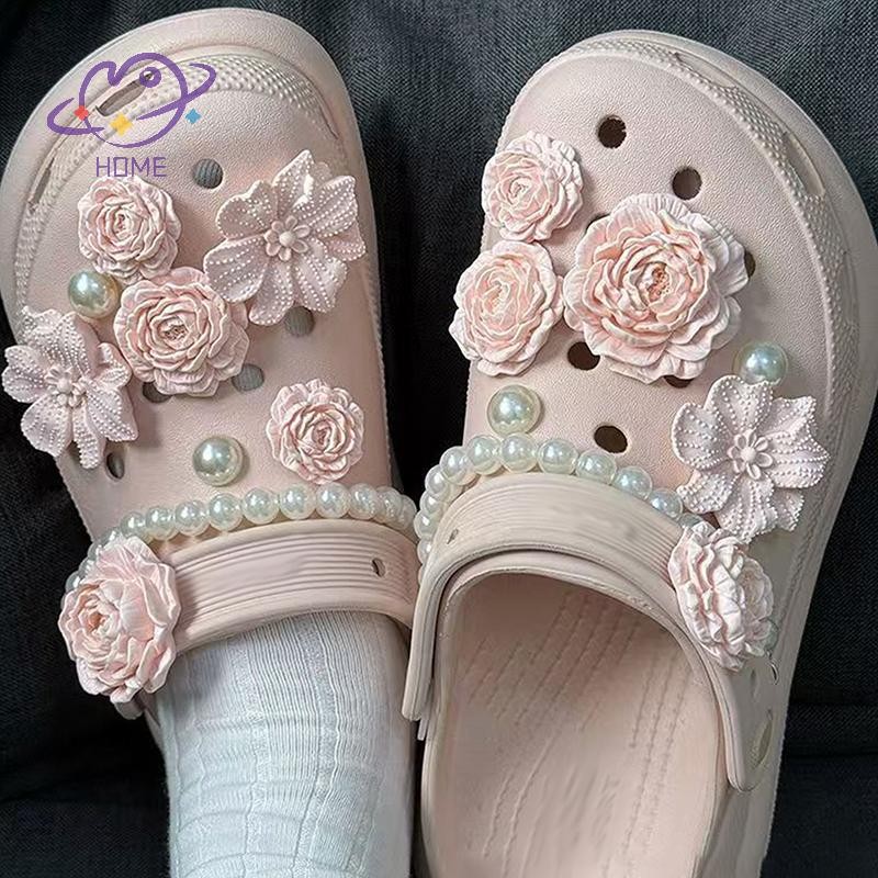 [mayhome] 8/17 ชิ้นแฟชั่นฤดูร้อนหลุมรองเท้า Charms หัวเข็มขัดอุปกรณ์เสริมขั้นสูงช่อดอกไม้ไข่มุก DIY 3D ดอกไม้รองเท้าตกแต่ง {TH} - รูปที่ 4