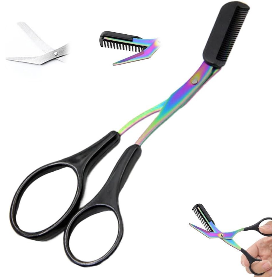 คิ้ว ที่กันจอนกรรไกร,2 ใน 1คิ้วกรรไกรด้วยหวีสแตนเลสมืออาชีพคิ้ว ที่กันจอน,คิ้วตัดกําจัดขนกรรไกรคิ้วเครื่องมือแต่งหน้าสําหรับผู้ชายผู