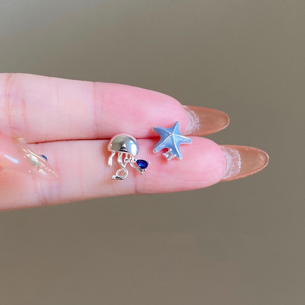 ต่างหูเปลือกหอยปลาดาวไม่สมมาตรเกาหลี สีเงิน สำหรับผู้หญิง เหมาะสำหรับวันหยุดและเป็นของขวัญ - รูปที่ 6