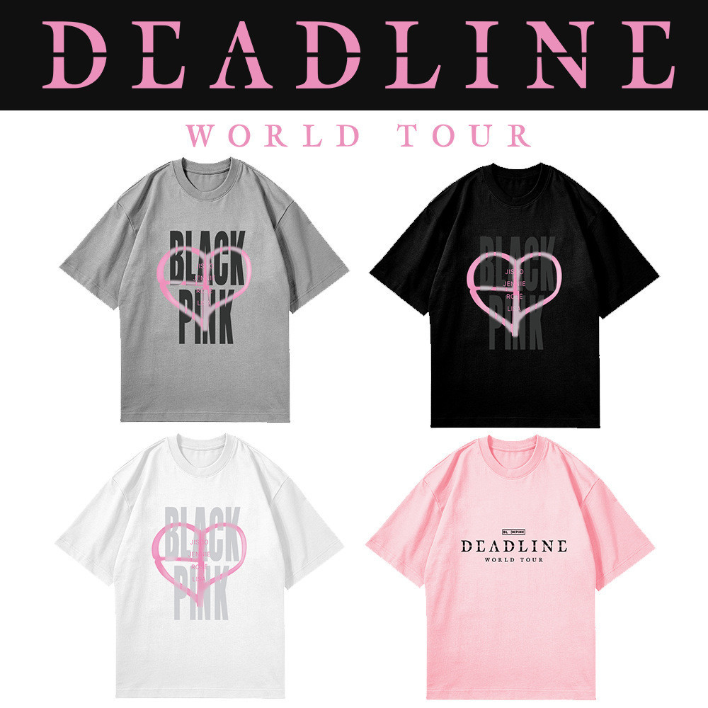 Kpop BLACKPINK Deadline ผู้หญิง Vintage ฤดูร้อนคู่ Harajuku แฟชั่นพิมพ์เสื้อผ้าแขนสั้น
