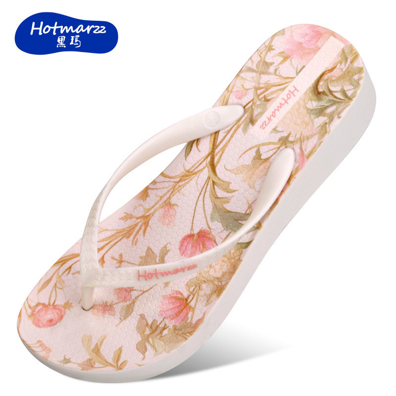 Hotmarzz Hotma สุภาพสตรี Wedge Heel Flip-Flops สวมใส่ด้านนอกรองเท้าชายหาดรองเท้าแตะลําลองรองเท้าแตะฤดูร้อน Anti-Slip PVC LENT