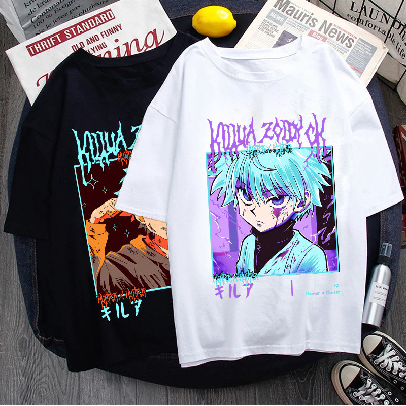 เสื้อยืด Hunter x Hunter แบบญี่ปุ่น คิริว ฮิสโอกะ ลายพิมพ์ผู้ชาย คอกลม แขนสั้น สีขาว ขนาด 3XL สำหรับคู่รัก
