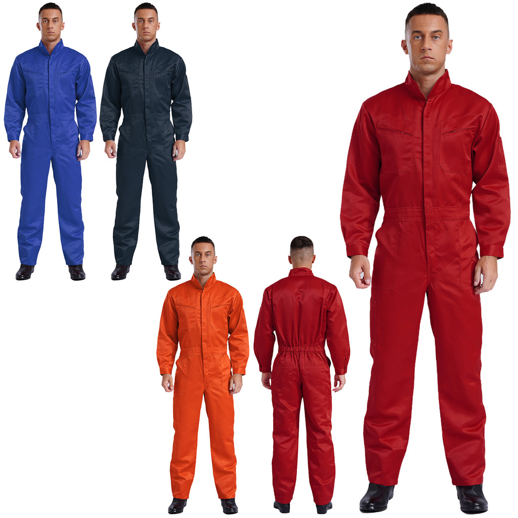 Yeahdor Mens 100% Cotton Overalls บอดี้สูทยืนปกแขนยาวซิปหน้าหลายกระเป๋า Work Coveralls Jumpsuit เครื่องแบบ