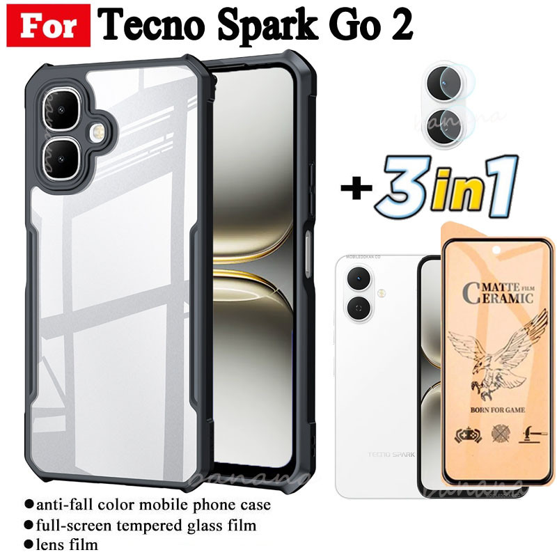 3 in 1 สําหรับ Tecno Spark Go 2 เคสโทรศัพท์กันกระแทกสําหรับ Tecno Spark Go 1 Go 1s เซรามิค Frosted ฟ