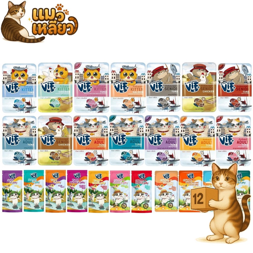 ( แพ๊ค 12 ซอง ) VIF Felina Canino เฟลิน่า คานิโน่ อาหารเปียกแมววิฟ ครบสูตร เปียกแมว ทำจากเนื้อแท้