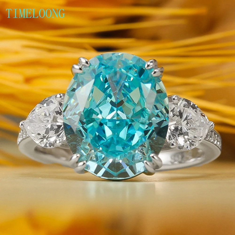 แหวนเพชรคุณภาพสูงAquamarineรูปไข่ขนาด10x12มม.สำหรับผู้หญิงจากเงินสเตอร์ลิง925 เหมาะสำหรับการหมั้น