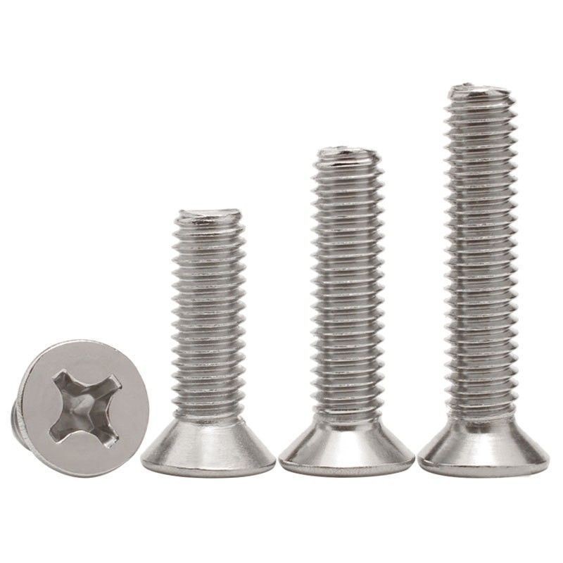 304 สแตนเลสสตีล Countersunk หัวสกรู KM Phillips Slot แบนหัวสกรูเครื่องสกรู GB819m2m3m4m5m6m8m