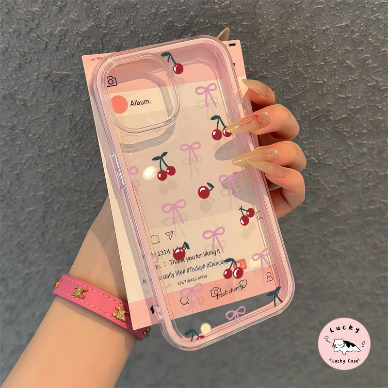เคสไอโฟน11 น่ารักผูกโบว์เชอร์รี่โปร่งใสนุ่ม สำหรับ IPhone 11 13 16 14 15 12 Pro Max 16 14 15 13 12 Pro 16 15 14 Plus