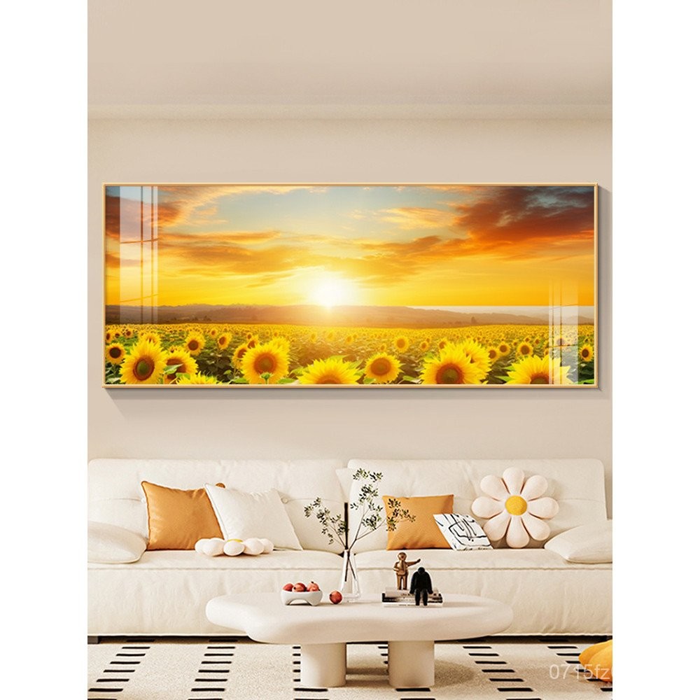 ภาพวาดตกแต่งผนังพื้นหลังห้องนั่งเล่นดอกทานตะวันโซฟา Sunrise East Rise Sun สไตล์ภาพจิตรกรรมฝาผนังภาพว