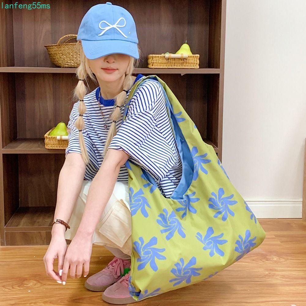 LANFENG กระเป๋าเสื้อกั๊กกล้วยไม้ ผ้าใบดอกไม้ สไตล์เกาหลี Retro ความจุขนาดใหญ่ สำหรับการท่องเที่ยวและใช้งานประจำวัน