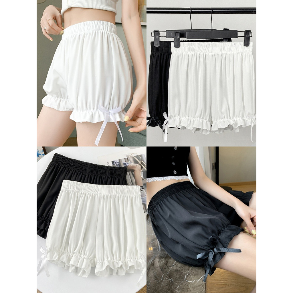 🦋Riley🦋กางเกงขาสั้น สีทึบ ผ้าใส่สบาย ผู้หญิง เอวสม๊อค🌻shorts  ทรงสวย ฤดูร้อน ใส่สบาย พร้อมส่งจากไทย