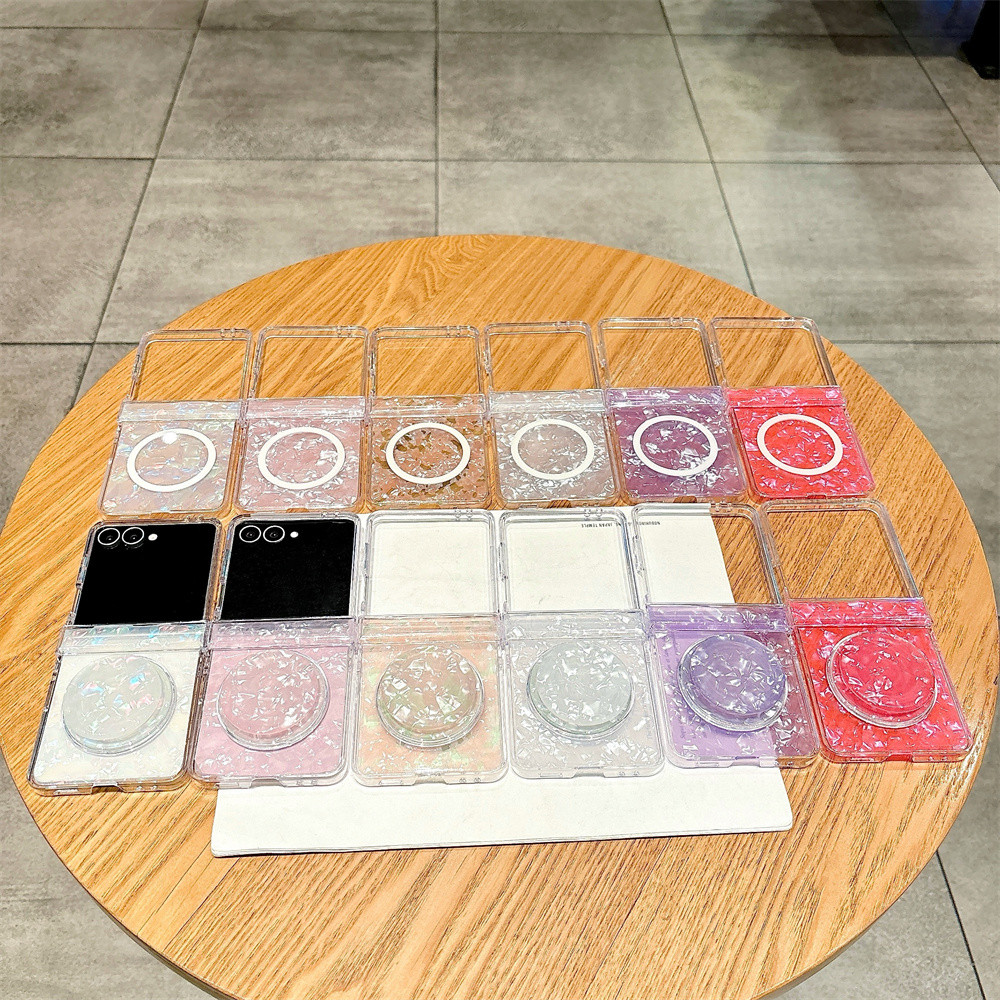 สําหรับ Samsung Galaxy Z Flip 7 5G รูปแบบเปลือกเคสแม่เหล็ก Flip6 ZFlip5 ZFlip4 Z Flip3 ด้านนอกหน้าจอป้องกัน 3 ใน 1 บานพับกันกระแทกปกแข็ง
