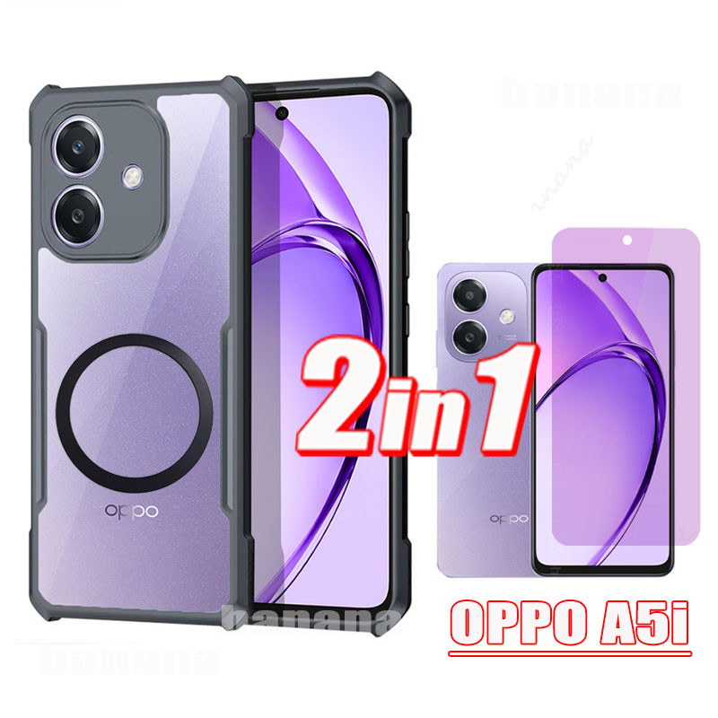 OPPO A5i กรณีสติกเกอร์แม่เหล็กกันกระแทกเคสโทรศัพท์ใสสําหรับ OPPO A5X A5 Pro A40 A3X Anti Blue Light 