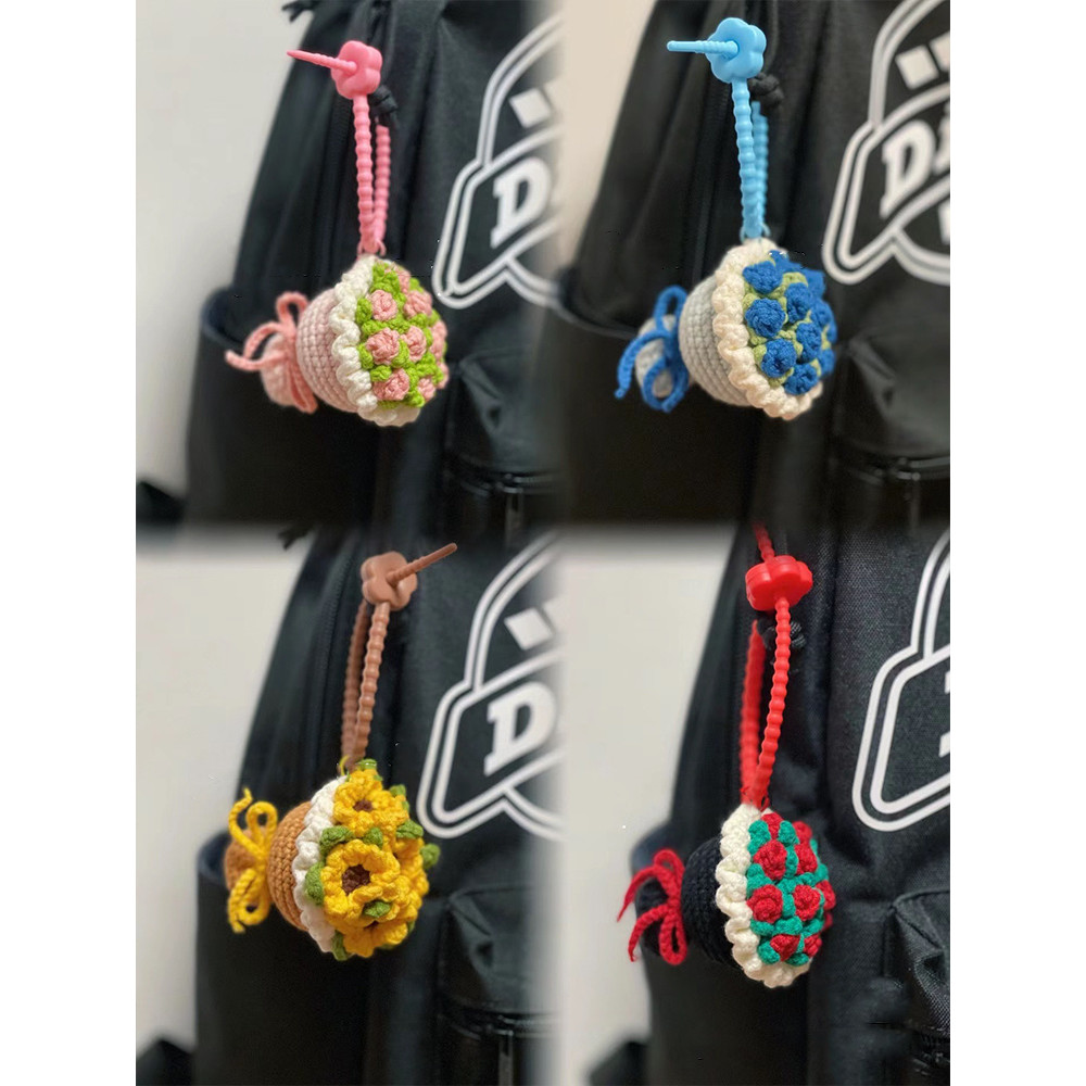 Handmade woven mini keychain gift for girlfriend DIY Yarn Crochet Bag Kit Pendant Bouquet DIY
