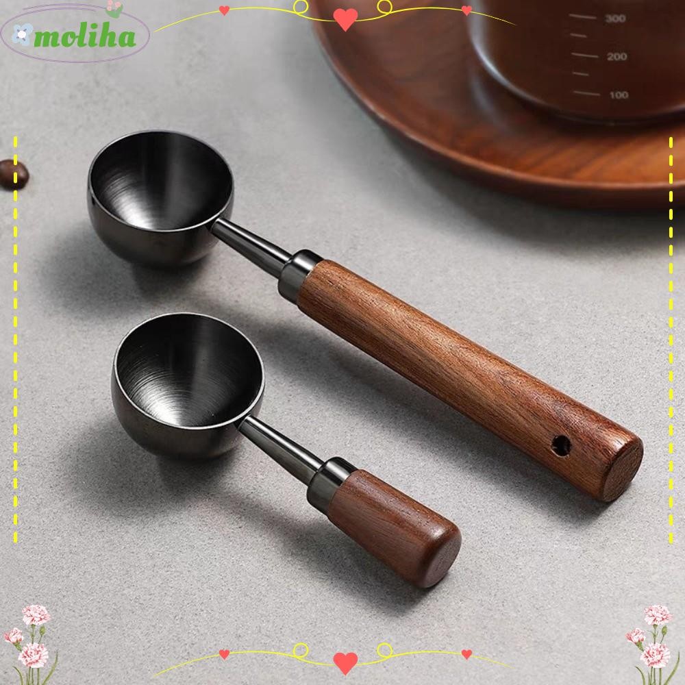 โมลิฮา ช้อนตวงหัวกลม,15/30มล ด้ามไม้ช้อนตวงกาแฟ,ของขวัญสแตนเลสวัดอุปกรณ์เสริมถ้วยตวง