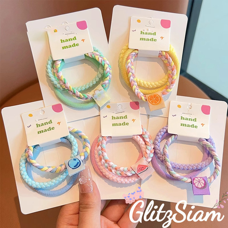 GlitzSiam ยางรัดผมน่ารักเกาหลี มัดผมเด็ก หนังยาง มัดผมสีโดพามีน พร้อมส่งจากไทย เชือกรัดผมแบบหนา