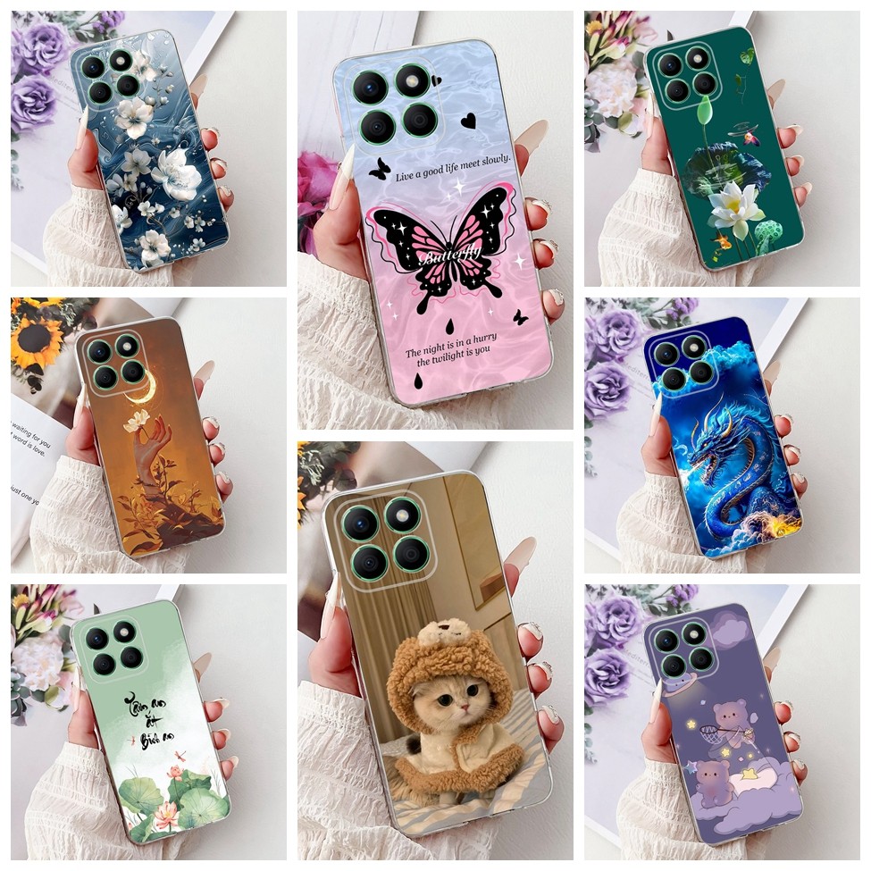 Honor X8B กรณี LLY-LX2 Clear ความงามแมวน่ารักแฟชั่นดอกไม้ทาสีปกหลัง X8B Honor เคสโทรศัพท์ LLY-LX1 LL