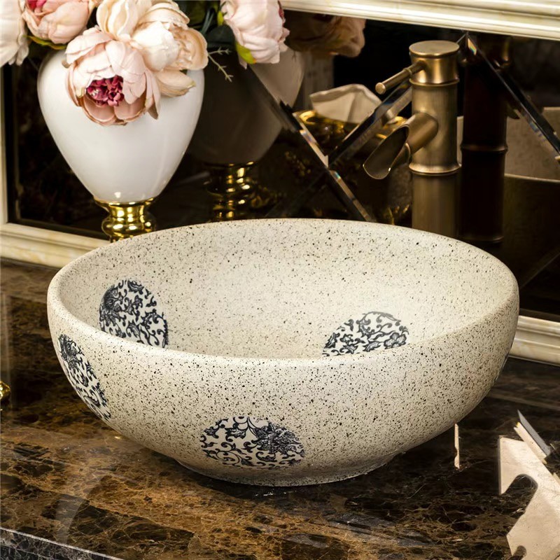 อ่างล้างหน้าทรงกลมเซรามิกเจียงเต๋อเจิ้น สไตล์ย้อนยุค ขนาด 40 ซม อ่างล้างหน้าประดับห้องน้ำ