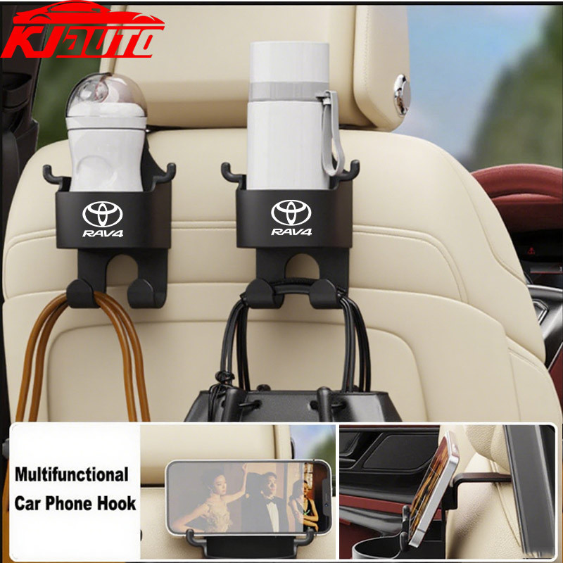1/2pcs Toyota RAV4 Car Seat Headrest Hook Hanger Storage Organizer Universal พร้อมที่วางแก้วสําหรับก