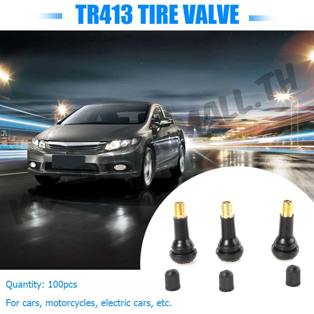 100 ชิ้น TR-413 Snap In สั้นสีดํายางวาล์ว Stems TR413 วาล์วแบบไม่มียาง