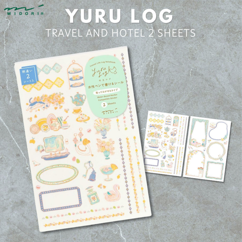 Midori Seal Yuru Log, 2 sheets included, Travel and Hotel design, 82704006, Japan Diary/ Journal Sta