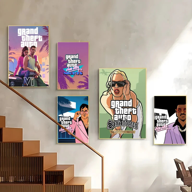 โปสเตอร์ GTA 6 พิมพ์กันน้ำ สำหรับตกแต่งบ้านและห้องนอน