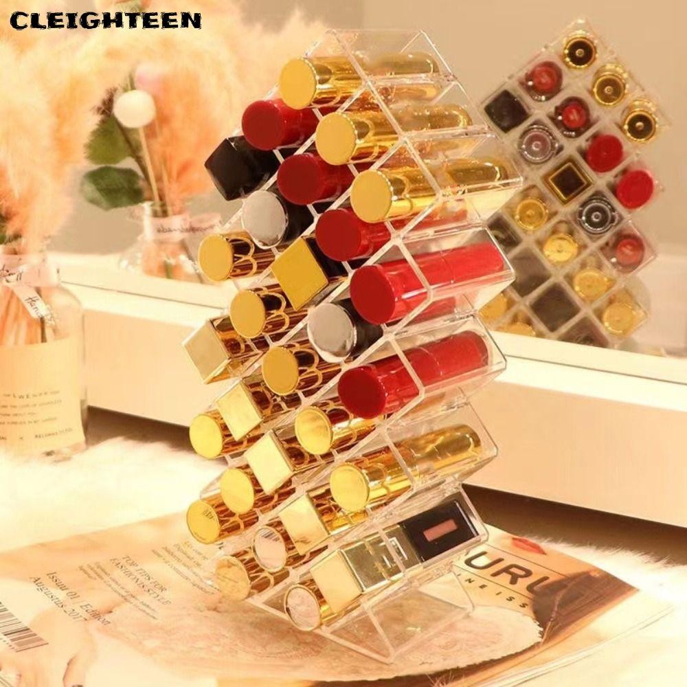 Cleighteen ที่วางแปรงแต่งหน้า, Simple 16/28 กริดกล่องเก็บลิปสติก,โปร่งใสมัลติฟังก์ชั่นขนาดใหญ่ความจุชั้นวางเครื่องสําอาง
