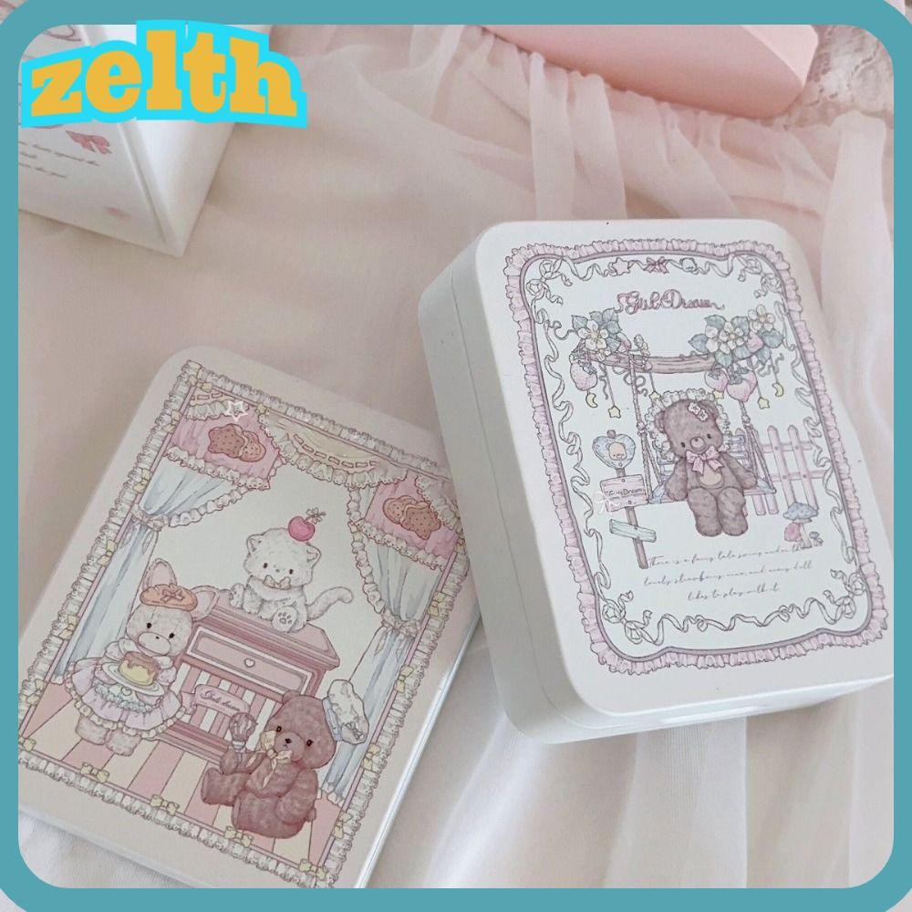 ZELTH กล่องเหล็กสี่เหลี่ยมลายการ์ตูนหมี ความจุขนาดใหญ่ ใส่ขนม สติกเกอร์ เทป หรือเก็บ Photocards Kpop