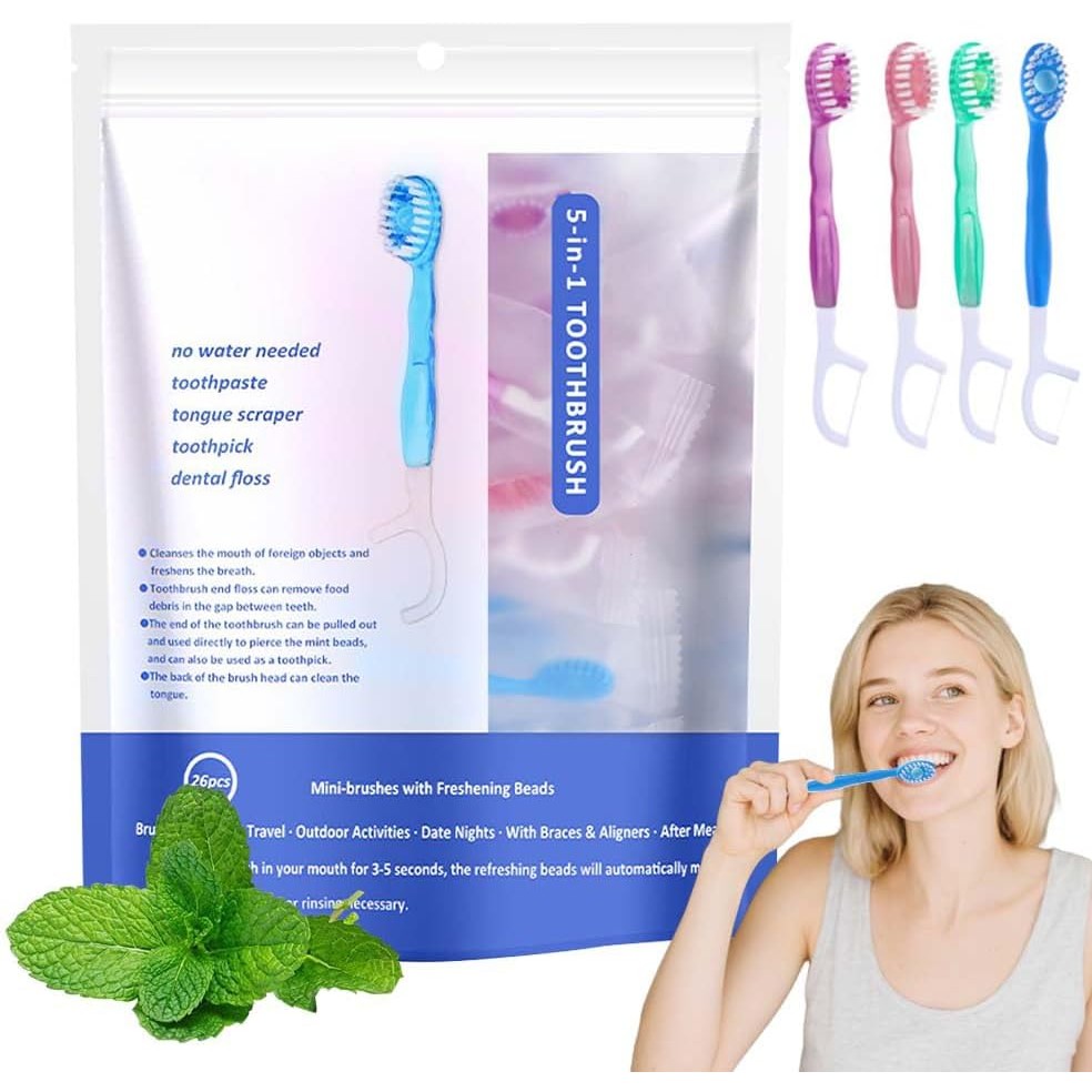 ชุดแปรงสีฟันพกพา 5 In 1 Travel Toothbrush Set พร้อมไหมขัดฟัน สำหรับเดินทาง โรงแรม และใช้ทุกวัน