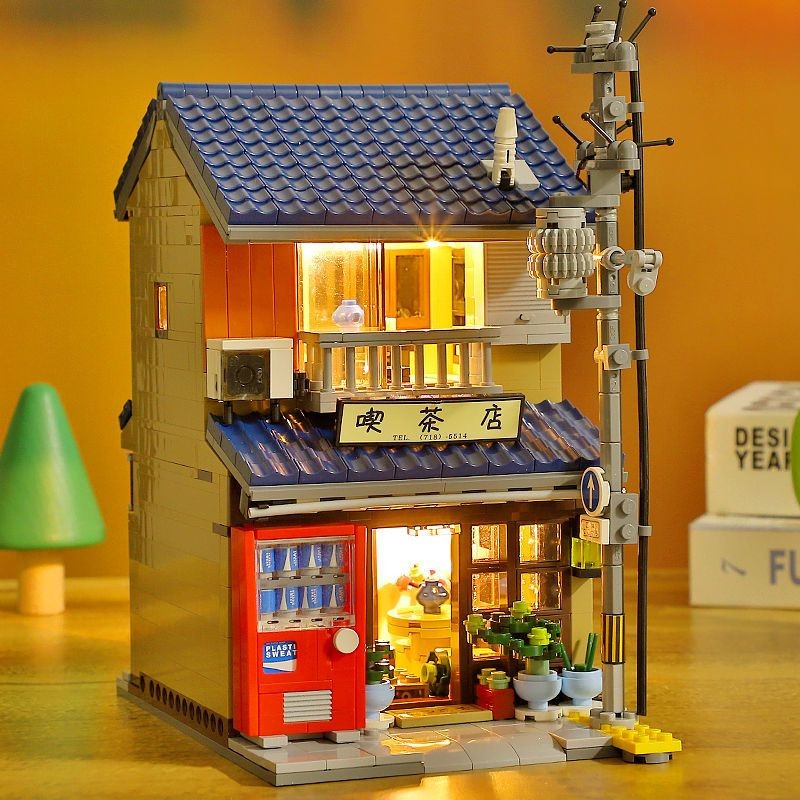 Monchichi hipper Double Eagle cada Building Block Bun Shop Tea House สไตล์ญี่ปุ่นอาคาร Street View S