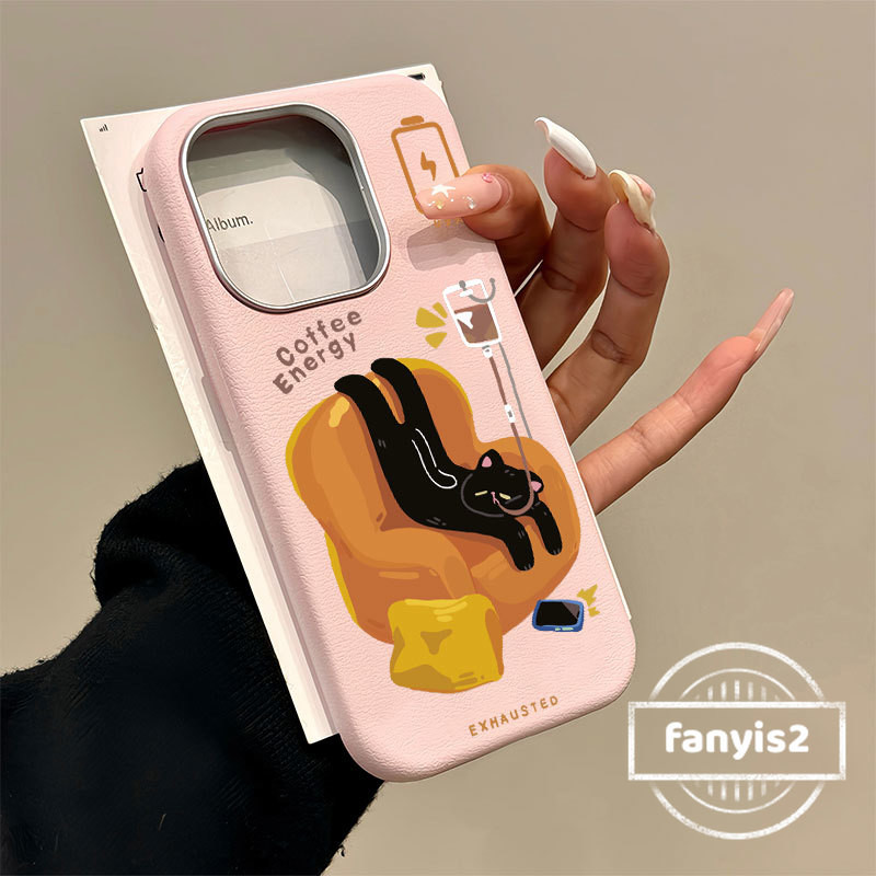 SAMSUNG สําหรับSamsung S24FE S24Ultra S23 S22 S21 Plus S22Ultra S23FE S21FE A73 A72 A52 A52S 5G Cartoonแมวดําหรูหราหนังโทรศัพท์กรณีฝาครอบนุ่ม