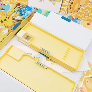 Pokemon Pikachu กล่องเครื่องเขียนการ์ตูนเด็กมัลติฟังก์ชั่นกล่องเครื่องเขียนสองด้านความจุขนาดใหญ่กล่องดินสอการ์ตูน