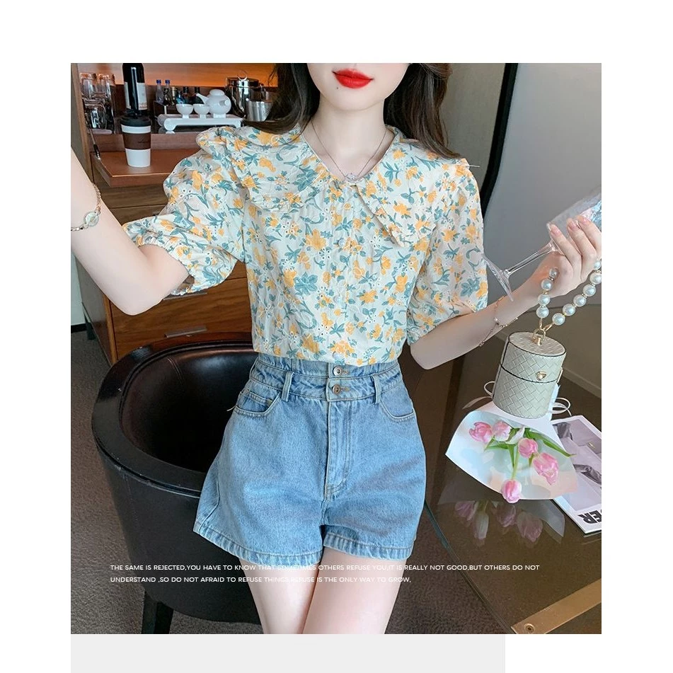 เสื้อลายดอกไม้ผู้หญิง ไซส์ S-2XL แขนสั้น ทรงหลวม สไตล์เกาหลี thumbnail 10