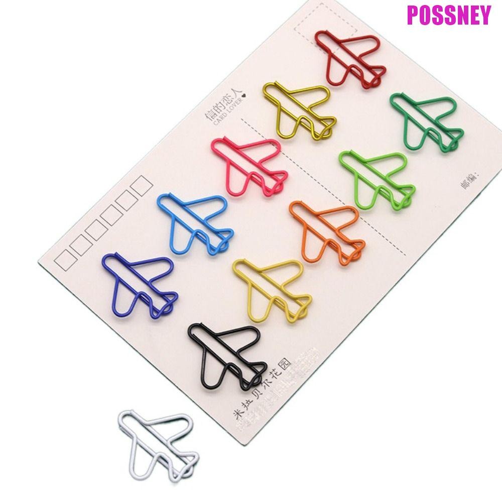 POSSNEY 10pcs คลิปหนีบกระดาษเครื่องบิน,รูปเครื่องบิน Clip-on คลิปหนีบกระดาษโลหะ,ทนทานโลหะ Memo Index Bookmark Creative Creative คลิปสํานักงาน