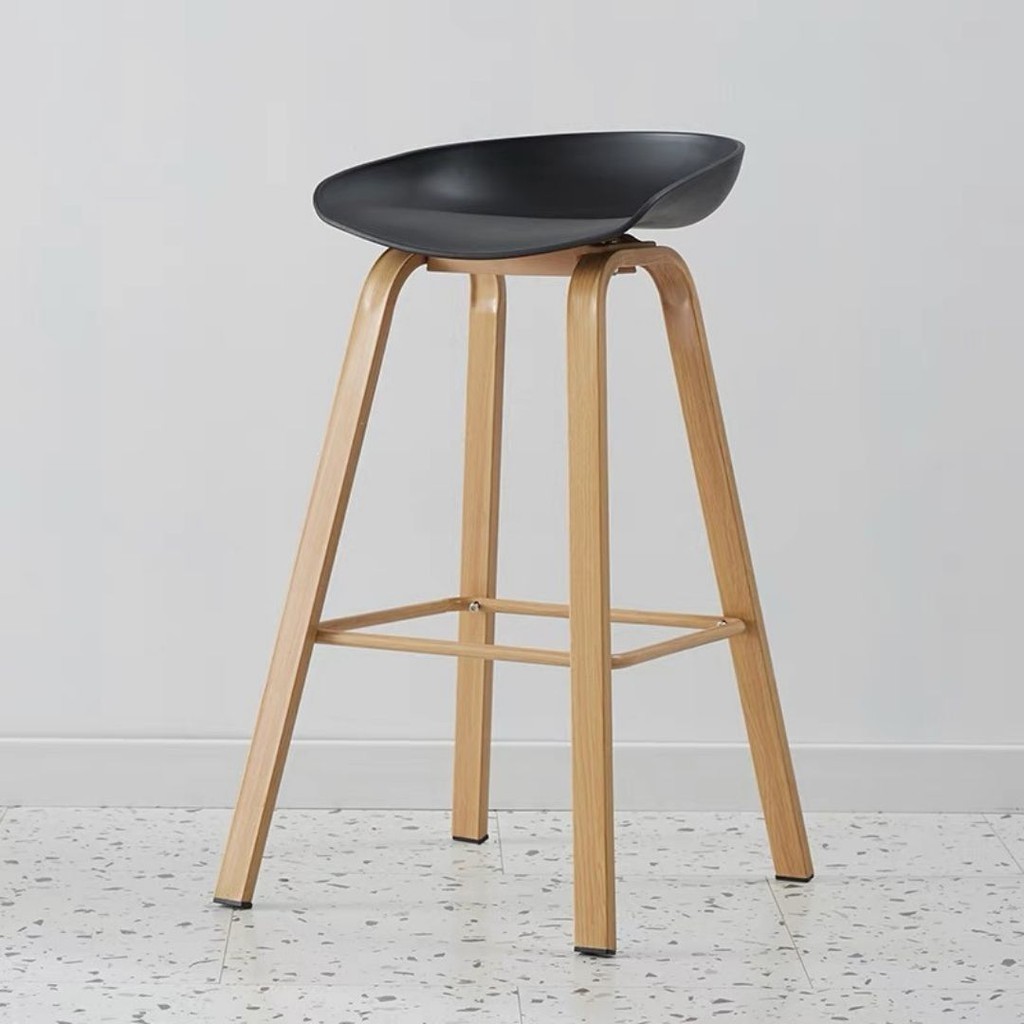 เก้าอี้บาร์ ขาเหล็กลายไม้ มีที่พักเท้า