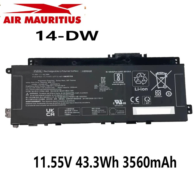 PV03XL 11.55โวลต์43.3Wh 3560มิลลิแอมป์ชั่วโมงแบตเตอรี่สำหรับ HP P Avilion 13X360 14-DW 14M-DW L83388