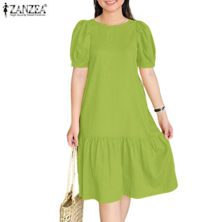 ZANZEA ชุดเดรสแขนพัฟสไตล์เกาหลีสำหรับผู้หญิง